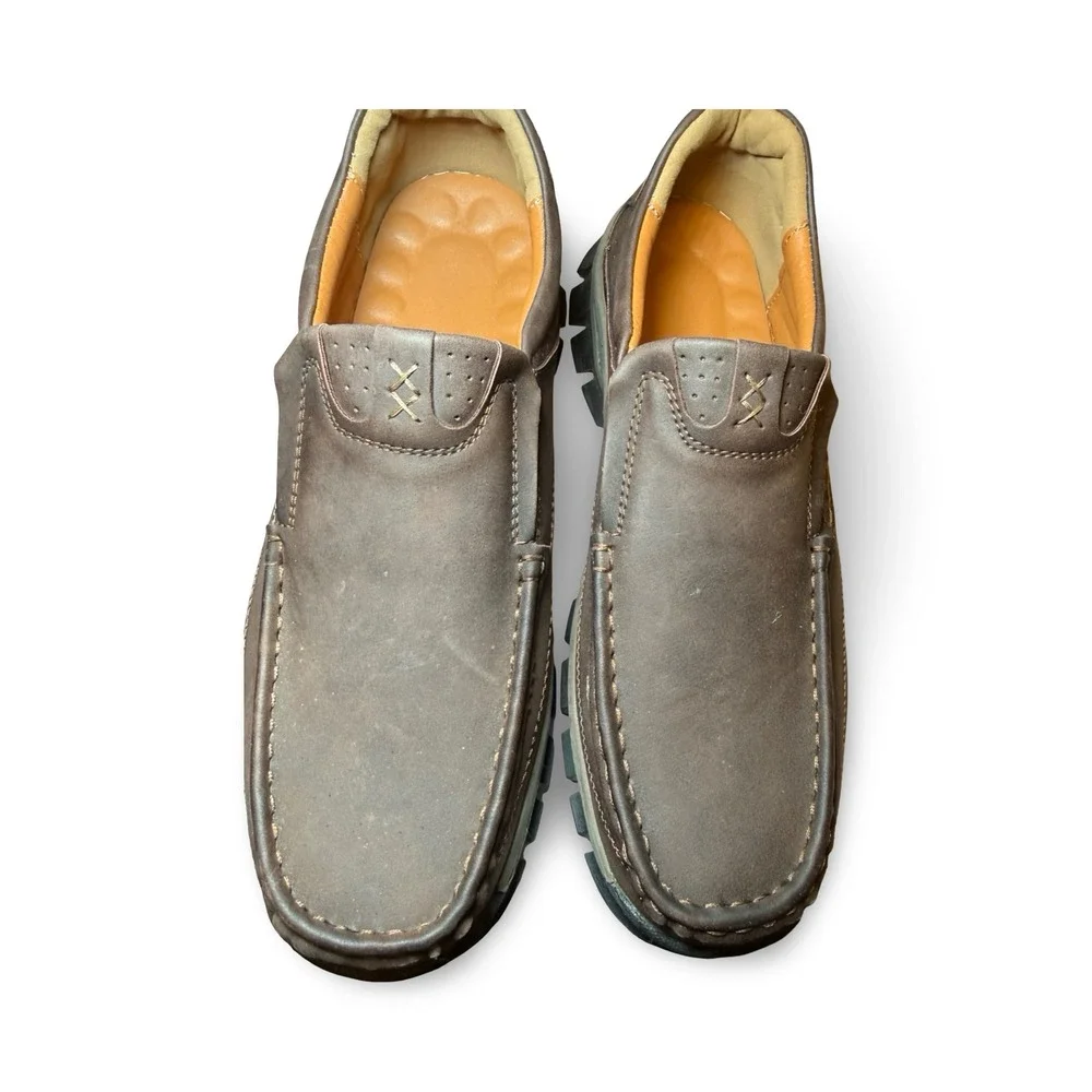 Twisted X Driving Moc Brown Leather Slip On Lug Sole Work Shoes Mens EU47
